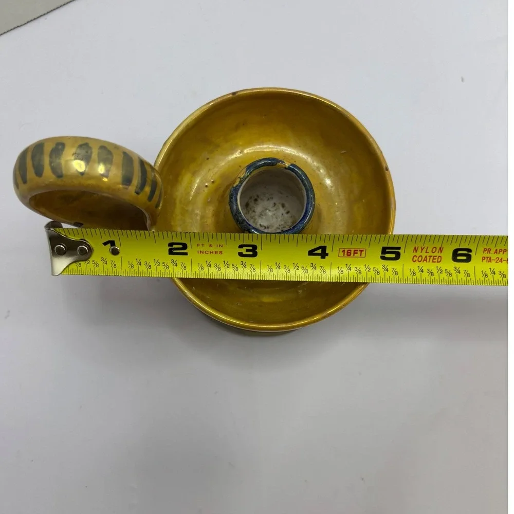 Vintage AR Italy Hand Painted‎ Pottery Chamberstick Candlestick Gold Luster 5.5